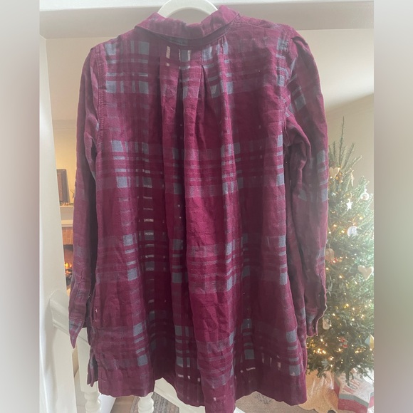 Free People Burgundy Plaid Blouse Size Small - Picture 2 of 3